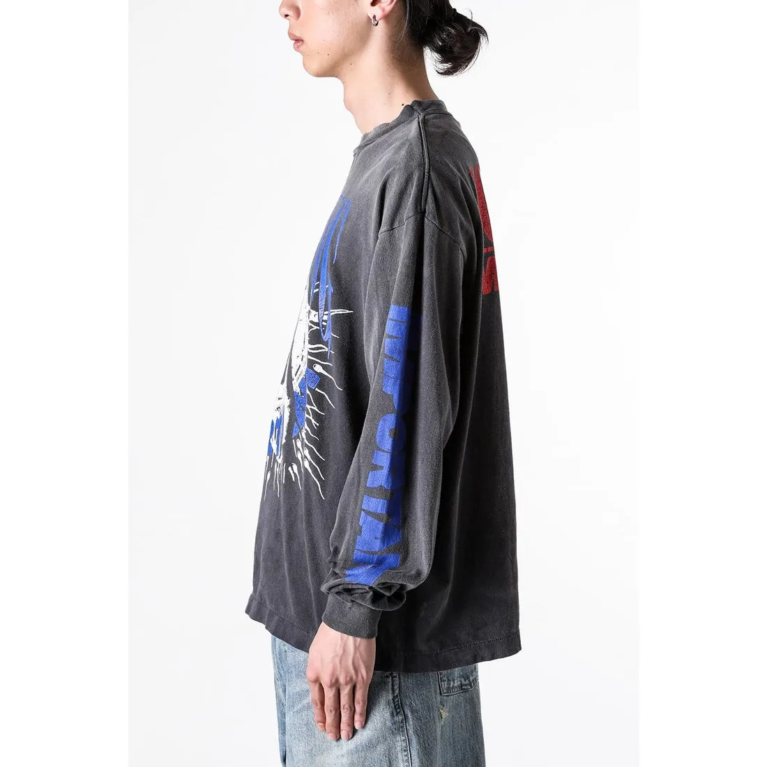SAINT Mxxxxxx × Kosuke Kawamura's latest joint model KK_LS TEE/NOTHING IMP/BLK Holy Infant tadpole distressed long sleeves, wash black S-XL, original consistent wash mark/angel mark, original factory grade crack print, distressed mottled effect, heavy wash water, water spray fading, fade repositioning, pure handmade complex grinding and hanging